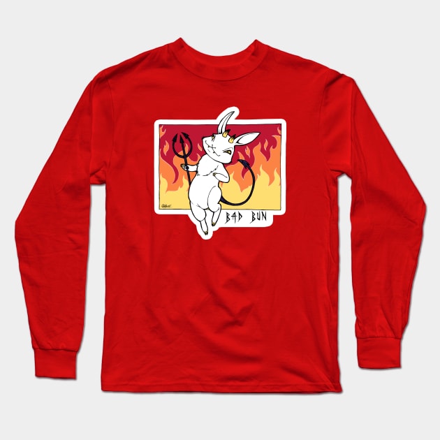 Bad Bun - Devil Bunny on your Shoulder Long Sleeve T-Shirt by Indi Martin